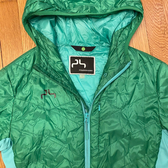 Powderhorn Green Lightweight Puffer Jacket Full Zip Hooded Layer Womens Medium - Picture 2 of 8